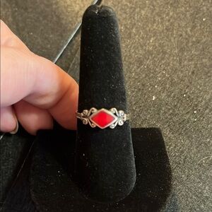 Sterling Silver and Red Gemstone Ring